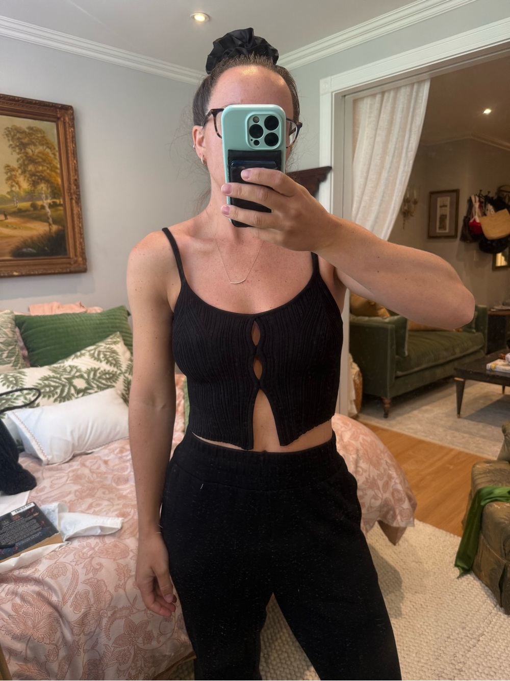 Bershka Black Ribbed Cropped Tank
